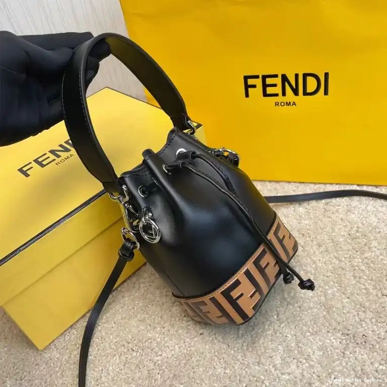Cheap HOT Mini FF Tresor Calf Black In Bucket Fendi Brown Leather Bag Motif Mon 0608